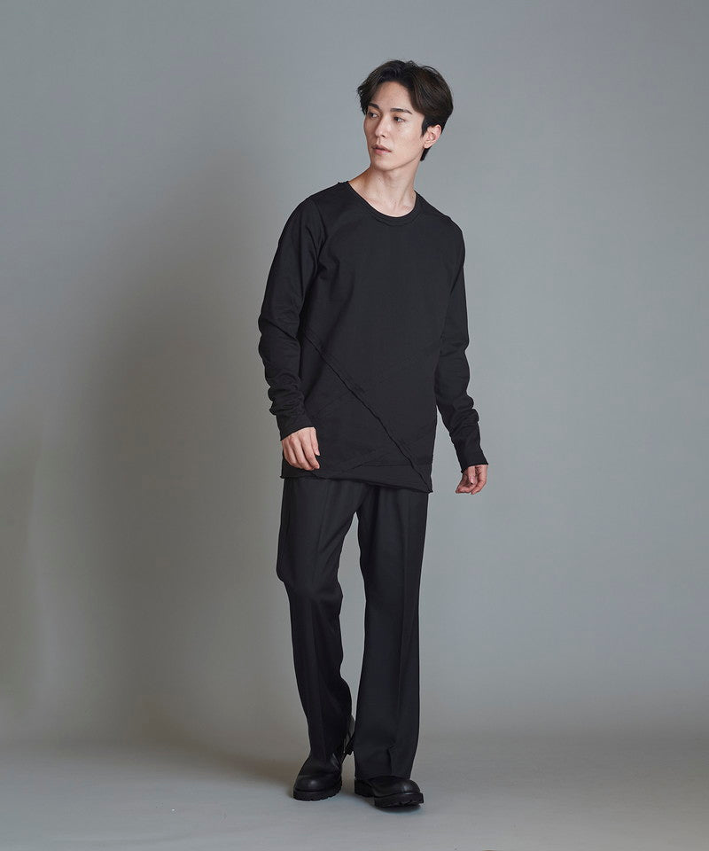 Random seam cut off C/N long sleeve T-shirt