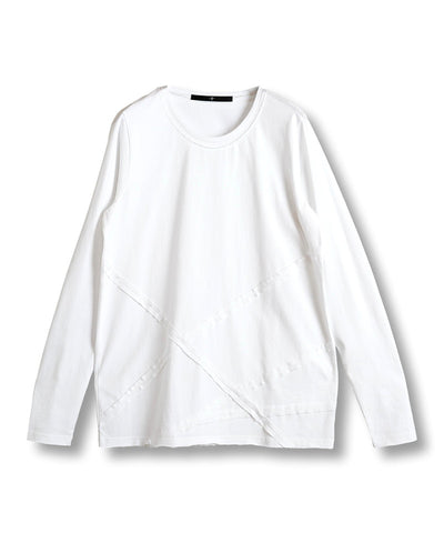 Random seam cut off C/N long sleeve T-shirt