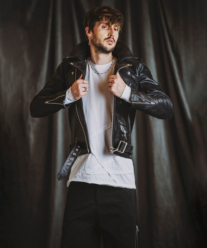 Random seam cut off C/N long sleeve T-shirt