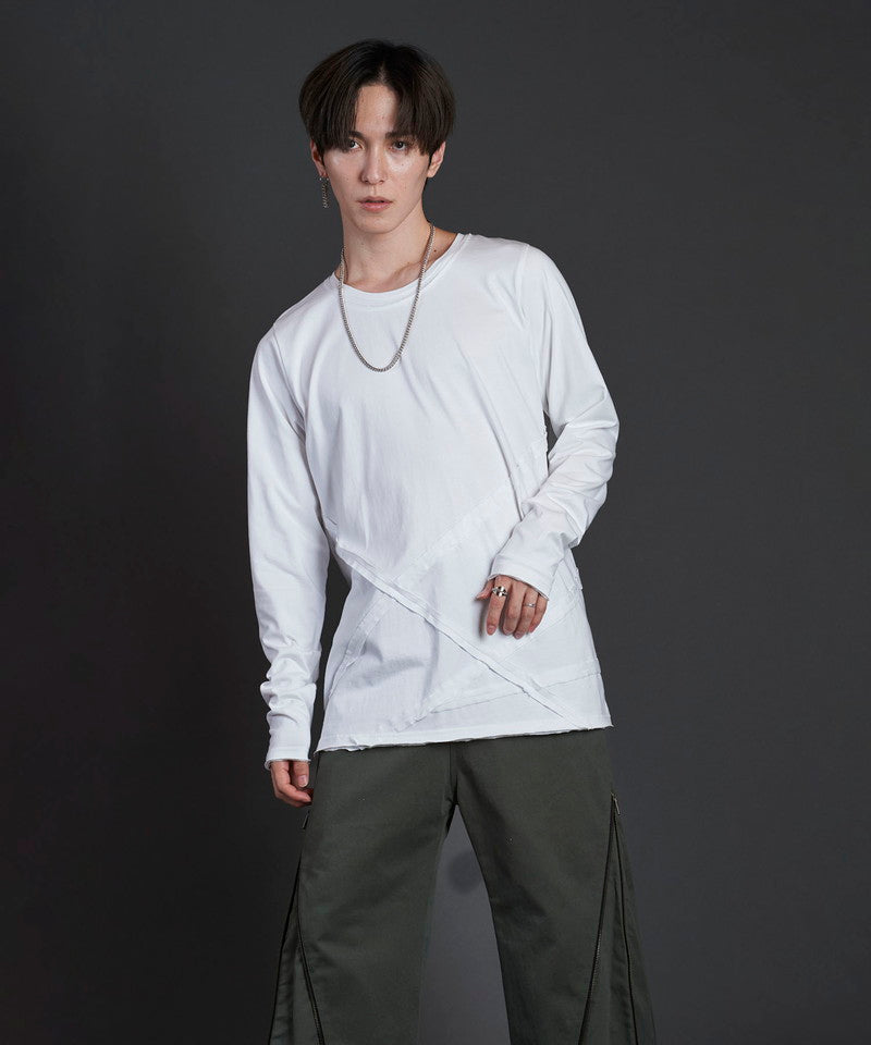 Random seam cut off C/N long sleeve T-shirt