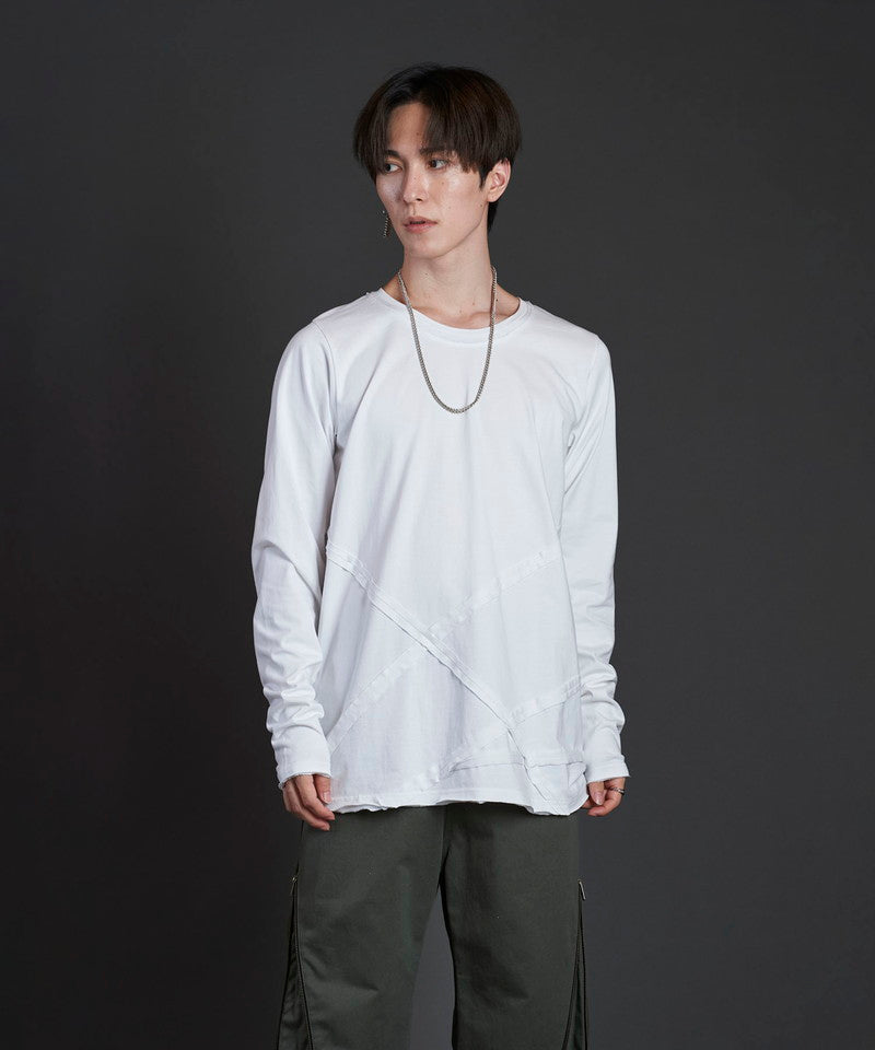 Random seam cut off C/N long sleeve T-shirt