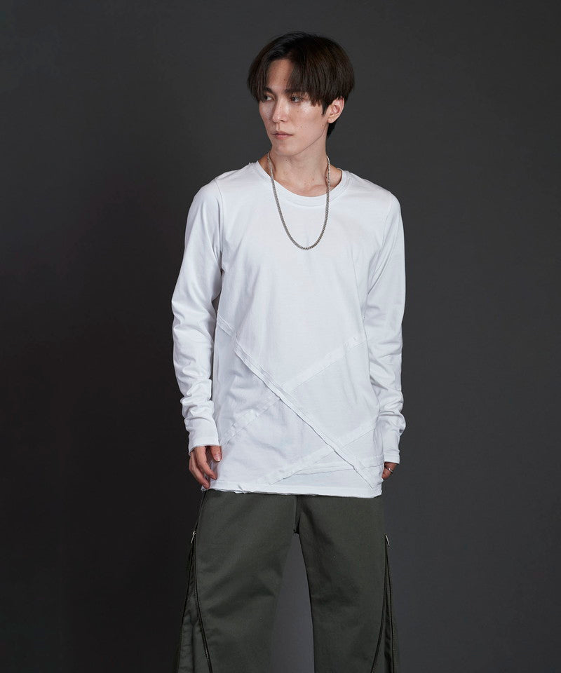 Random seam cut off C/N long sleeve T-shirt