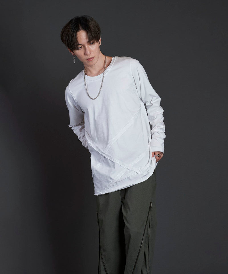 Random seam cut off C/N long sleeve T-shirt
