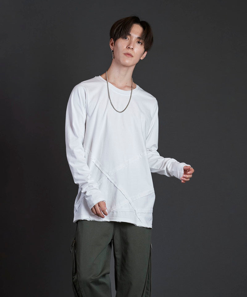 Random seam cut off C/N long sleeve T-shirt