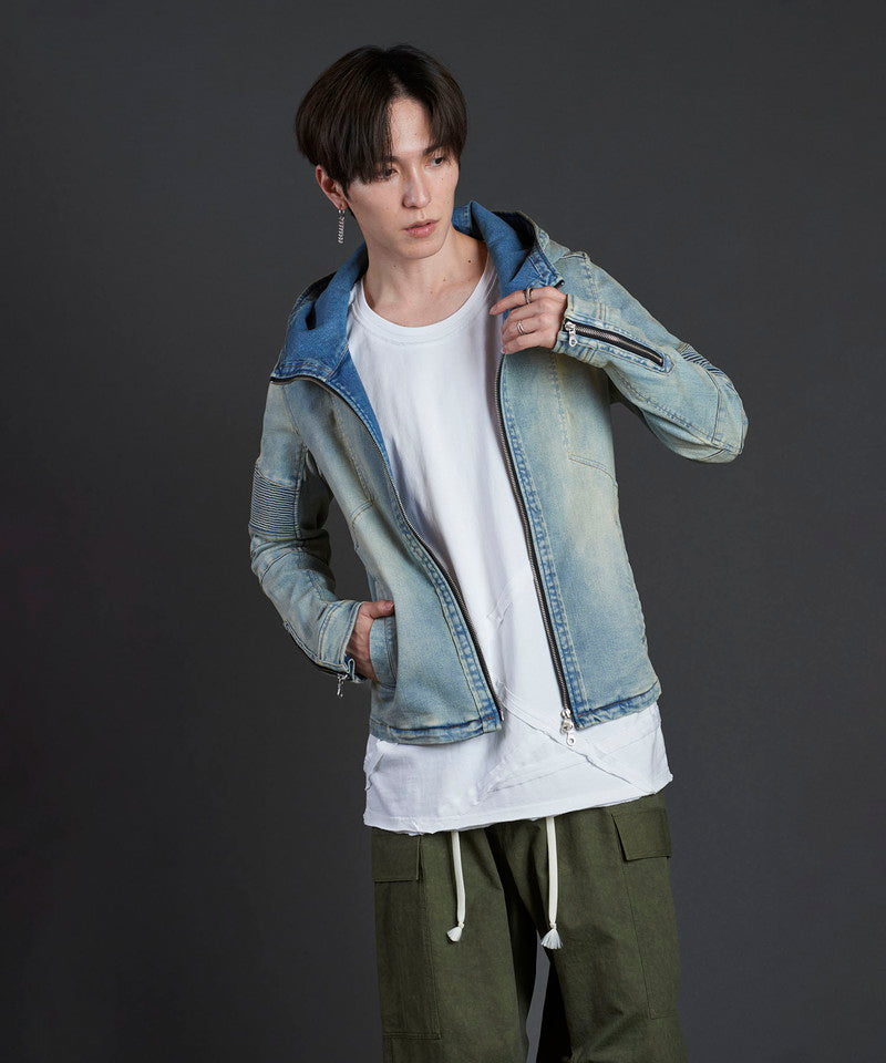 Random seam cut off C/N long sleeve T-shirt