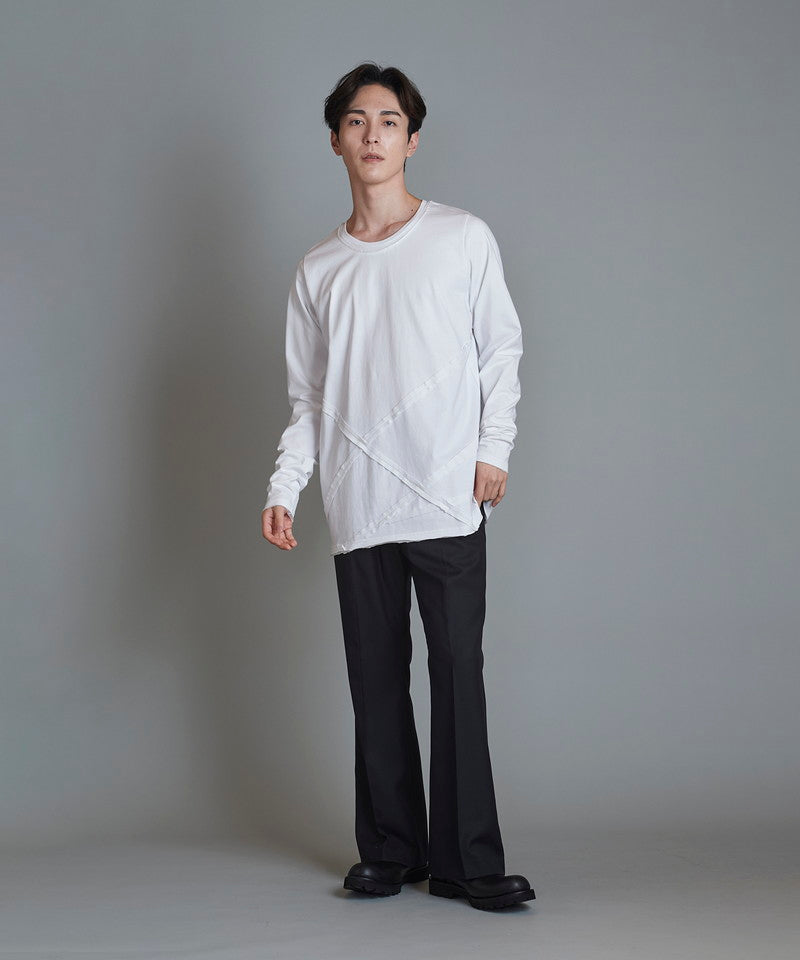 Random seam cut off C/N long sleeve T-shirt