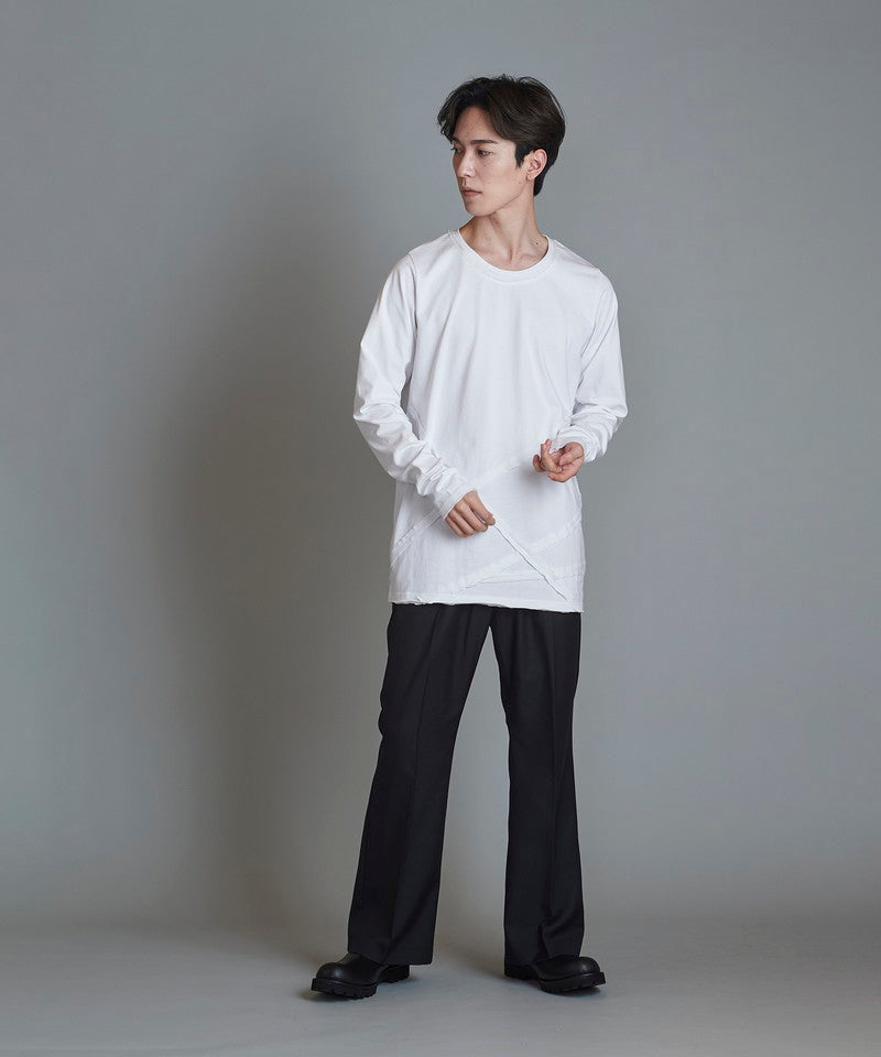 Random seam cut off C/N long sleeve T-shirt