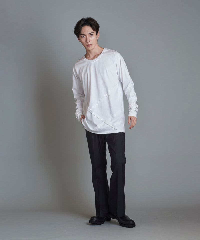 Random seam cut off C/N long sleeve T-shirt