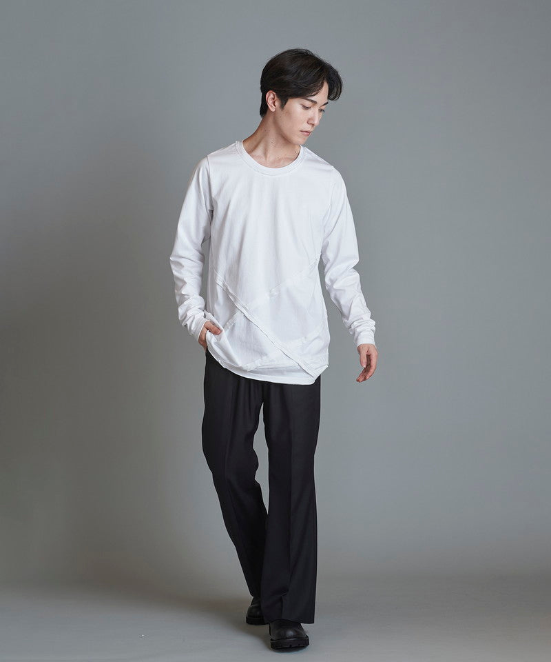 Random seam cut off C/N long sleeve T-shirt