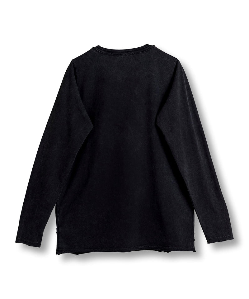 Random seam cut off C/N long sleeve T-shirt