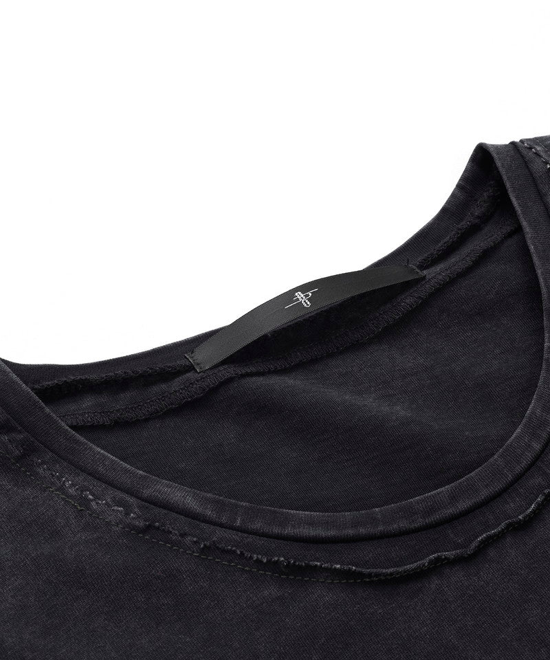 Random seam cut off C/N long sleeve T-shirt