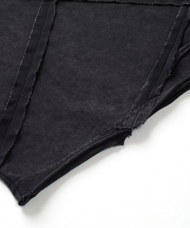 Random seam cut off C/N long sleeve T-shirt