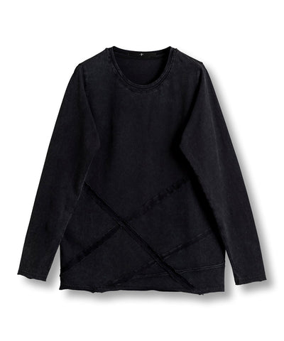 Random seam cut off C/N long sleeve T-shirt