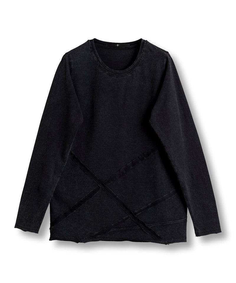 Random seam cut off C/N long sleeve T-shirt