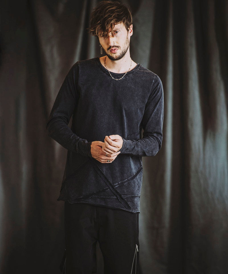 Random seam cut off C/N long sleeve T-shirt