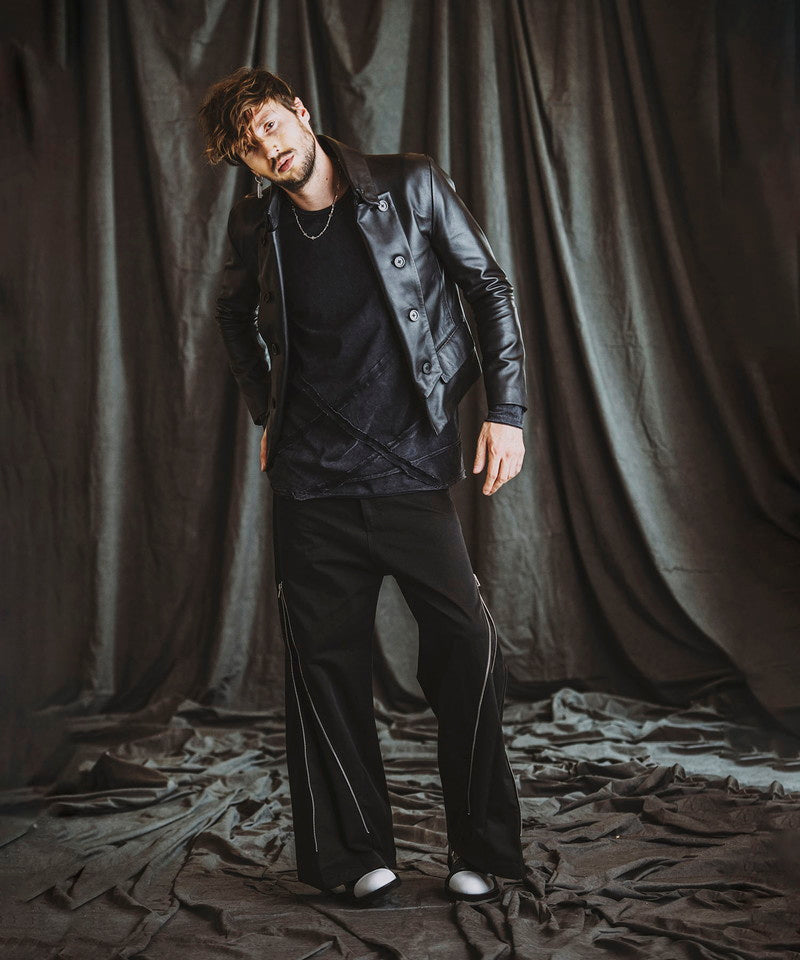 Random seam cut off C/N long sleeve T-shirt