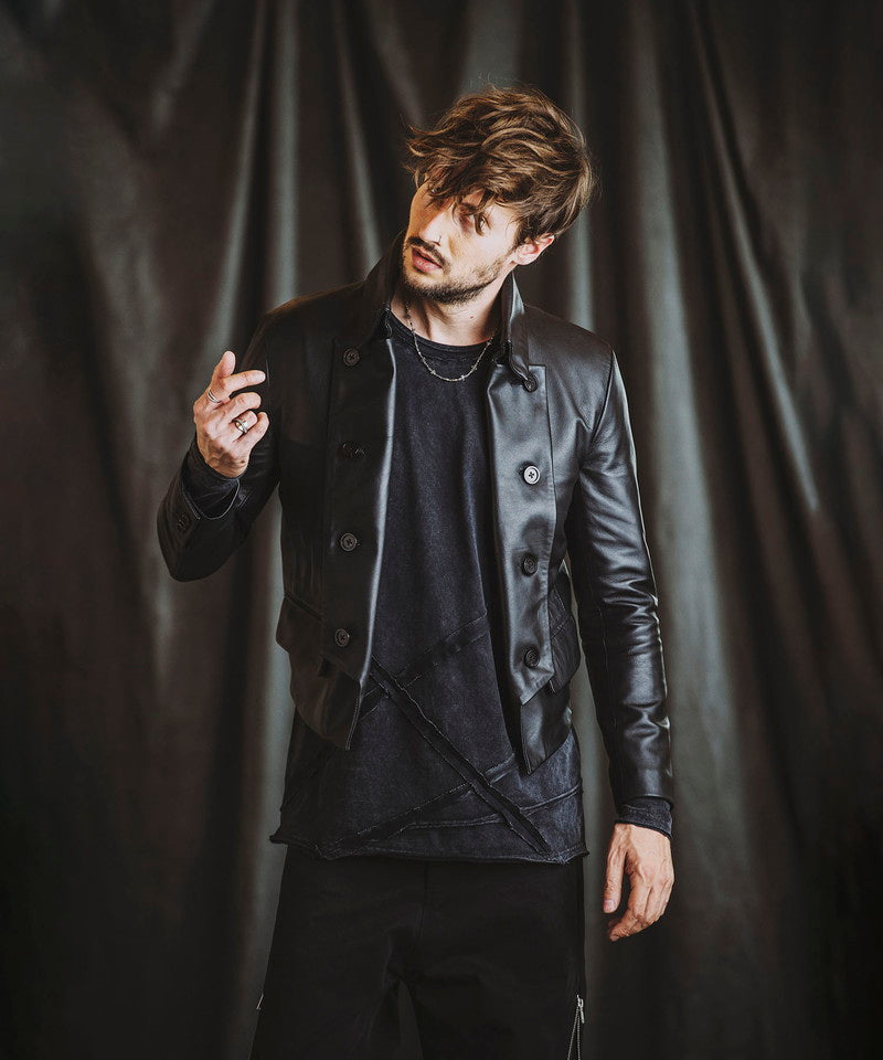 Random seam cut off C/N long sleeve T-shirt