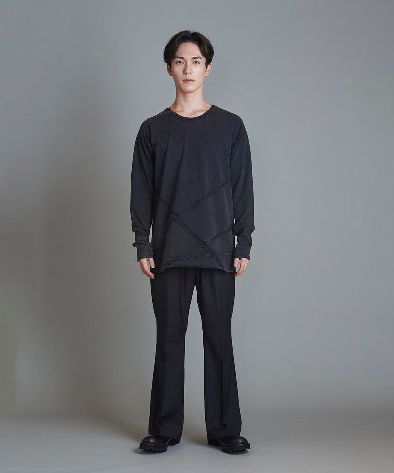 Random seam cut off C/N long sleeve T-shirt