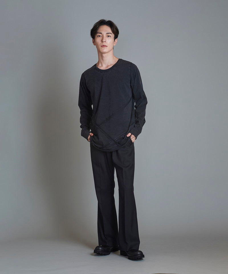 Random seam cut off C/N long sleeve T-shirt