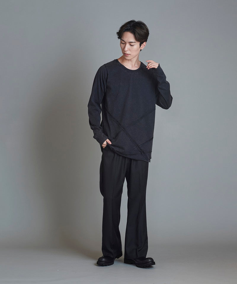 Random seam cut off C/N long sleeve T-shirt
