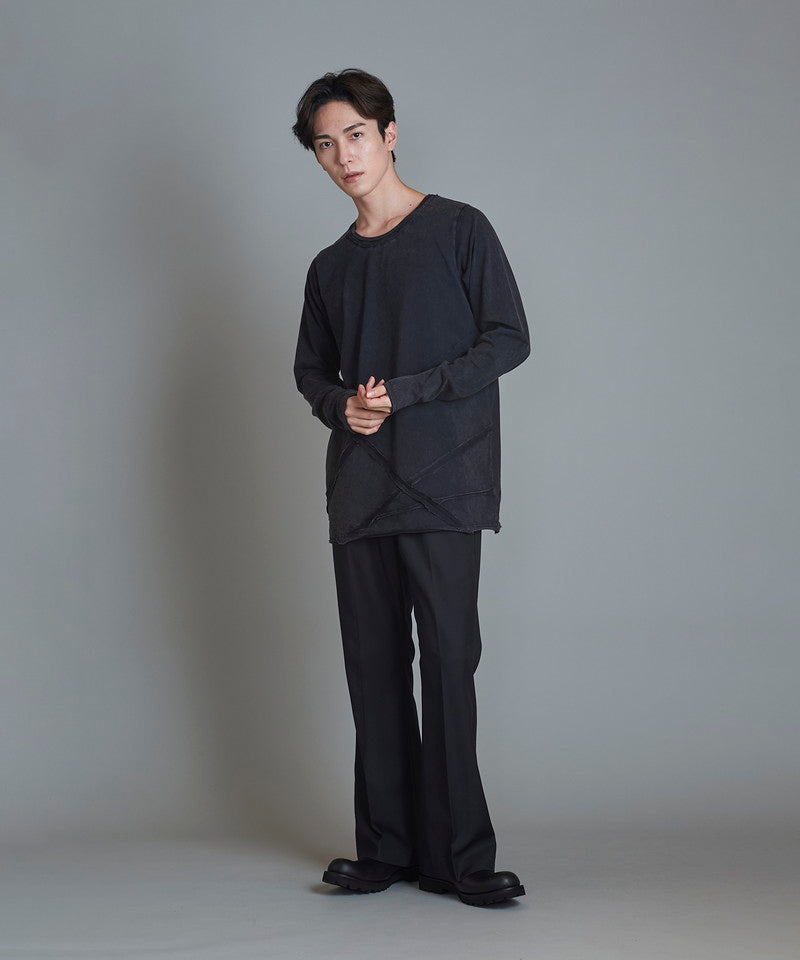 Random seam cut off C/N long sleeve T-shirt