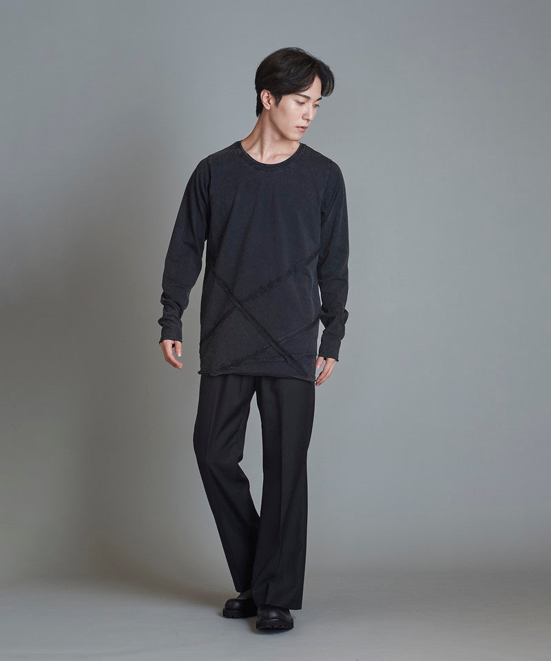 Random seam cut off C/N long sleeve T-shirt