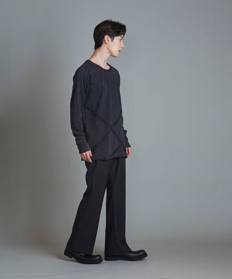 Random seam cut off C/N long sleeve T-shirt