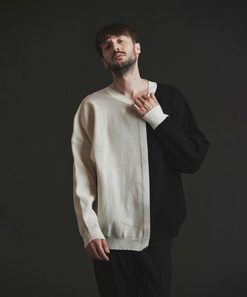 Fake layered knit C/N-PO