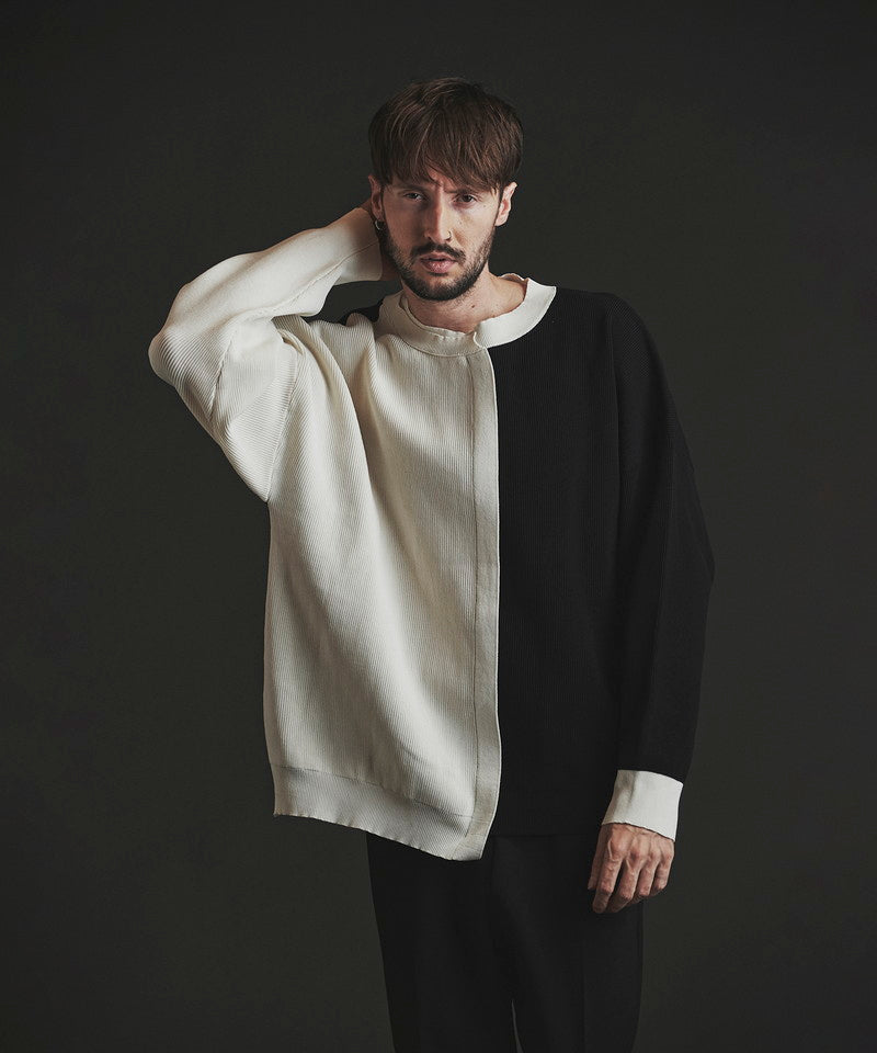 Fake layered knit C/N-PO