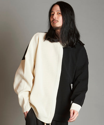 Fake layered knit C/N-PO