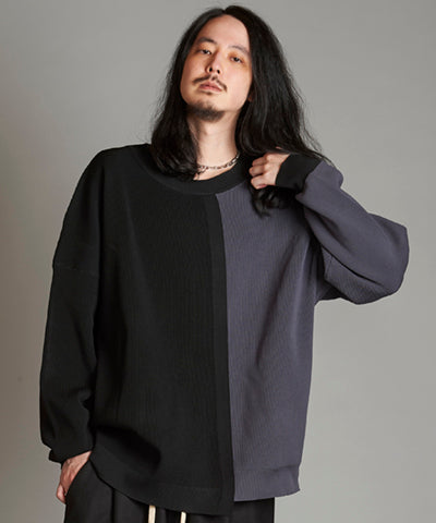 Fake layered knit C/N-PO