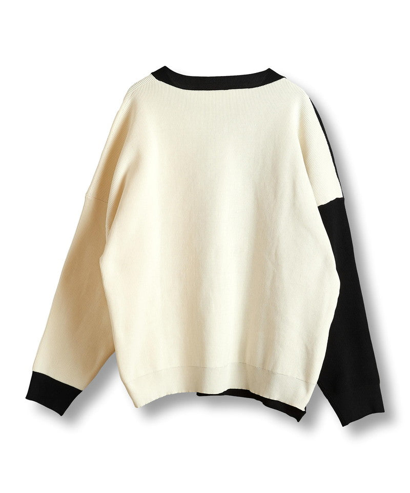 Fake layered knit C/N-PO