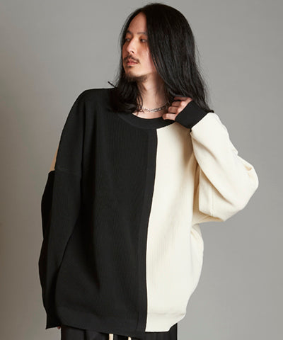 Fake layered knit C/N-PO