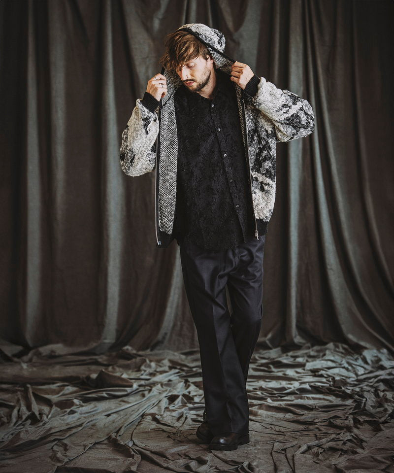 Abstract JQ knit zip parka