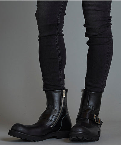 Side zip short engineer boots