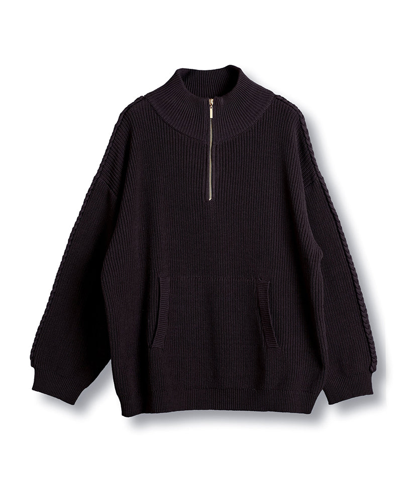 Volume neck knit half ZIP-PO