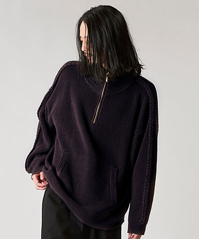 Volume neck knit half ZIP-PO