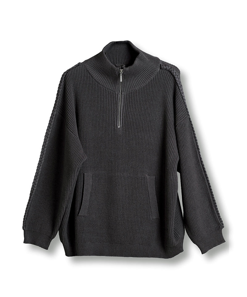 Volume neck knit half ZIP-PO