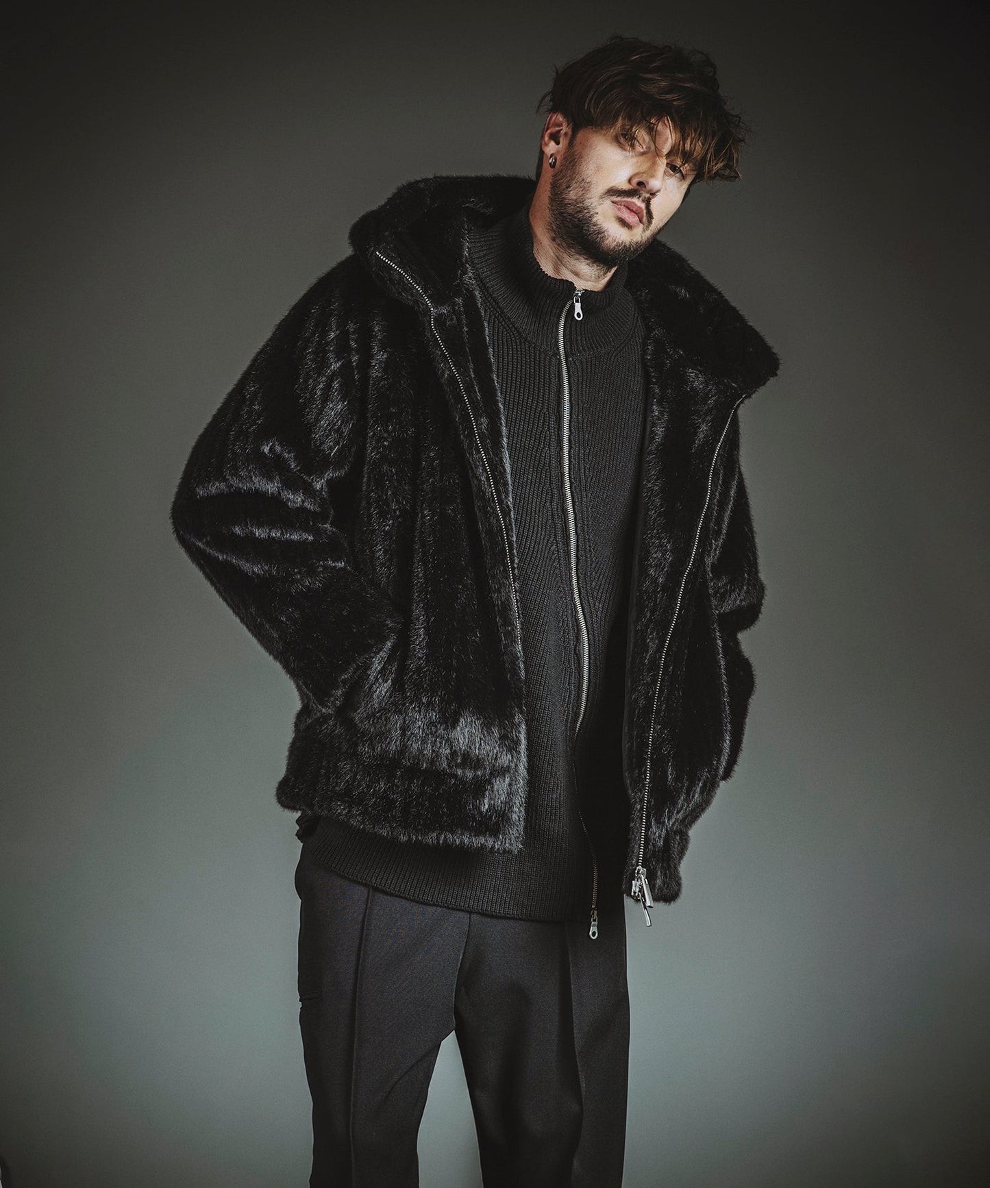 フェイクファーBIGフーデッドBLZ